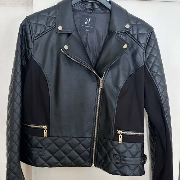 New York & Company Jackets & Blazers - New York & Company Black Quilted Leather Jacket with Gold Accents